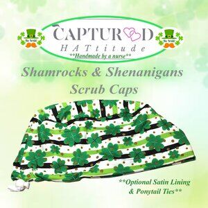 NWOT Womens Euro Scrub Cap St Patricks Day - Handmade, Stretchy Jersey Cotton